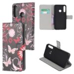 Pattern Printing PU Leather Wallet Stand Phone Casing for Huawei Y6P – Flowers and Butterflies