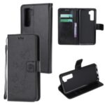 Imprint Butterfly Flower Wallet Leather Protector Cover for Huawei P40 Lite 5G/nova 7 SE – Black