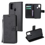 Imprint Butterfly Flower Wallet Leather Flip Case for Huawei P smart 2020 – Black