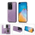 Imprint Mandala Flower Pattern Kickstand Card Holder PU Leather Coated TPU Case for Huawei P40 Pro/P40 Pro Plus – Purple