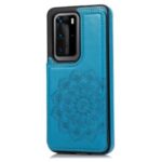 Imprint Mandala Flower Pattern Kickstand Card Holder PU Leather Coated TPU Case for Huawei P40 Pro/P40 Pro Plus – Blue