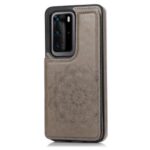 Imprint Mandala Flower Pattern Kickstand Card Holder PU Leather Coated TPU Case for Huawei P40 Pro/P40 Pro Plus – Grey