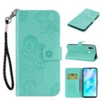 Imprint Flower Owl Pattern Leather Stylish Cell Phone Case Shell for Huawei Y6p – Cyan