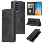 Business Style Auto-absorbed Leather Wallet Stand Phone Cover for Huawei P40 – Black