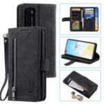 Zipper Wallet with 9 Card Slots Leather Phone Case Cover with Strap for Huawei P40 Pro – Black