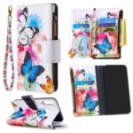 Pattern Printing Leather Stand Mobile Phone Cover with Zipper Wallet for Huawei Y7p/P40 lite E – Butterfly and Flower