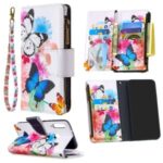 Pattern Printing Leather Stand Mobile Phone Cover with Zipper Wallet for Huawei Y7p/P40 lite E – Butterfly and Flower