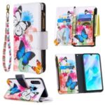 Pattern Printing Leather Stand Mobile Protective Cover with Zipper Wallet for Huawei P30 Lite/nova 4e – Butterfly and Flower