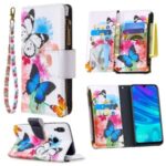 BF03 Pattern Printing Zipper Wallet Leather Cover for Huawei P Smart (2019)/Nova Lite 3 (Japan)/Honor 10 Lite – Butterfly and Flower