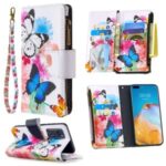 Pattern Printing Zipper Wallet Stand Leather Shell for Huawei P40 – Butterfly and Flower