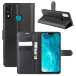 Litchi Texture Wallet Stand Leather Cell Phone Cover for Honor 9X Lite – Black