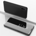 Plated Mirror Surface View Window Leather Case for Huawei Y8p/Enjoy 10s – Black