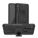 Cool Tyre Pattern PC + TPU Hybrid Case with Kickstand for Motorola Moto G8 Power – Black