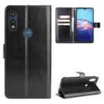 Crazy Horse Leather Cover with Wallet Stand Mobile Phone Shell for Motorola Moto E (2020) – Black