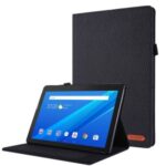 Cloth Texture Leather Tablet Shell with Card Holder Stand for Lenovo Tab E10 – Black