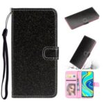 Flash Powder Leather Wallet Stand Case for Xiaomi Redmi Note 9 Pro/Note 9S – Black