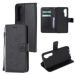 Imprint Butterfly Flower Leather Wallet Cell Phone Case for Xiaomi Mi Note 10 Lite – Black