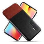 KSQ PU Leather Coated Bi-color Splicing PC Phone Case for Xiaomi Mi Note 10 Lite – Black / Brown