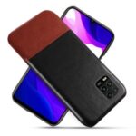KSQ Dual-color Leather Coated Splicing PC Phone Case Cover for Xiaomi Mi 10 Lite 5G – Black/Wine Red
