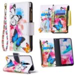 Patterned Zipper Wallet Multiple Card Slots Leather Phone Stand Case for Xiaomi Redmi 8 – Blue Butterfly