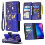 BF03 Pattern Printing Zipper Wallet Leather Phone Shell for Xiaomi Redmi Note 7 – Gold Butterfly