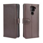 Genuine Split Leather Wallet Stand Mobile Cover for Xiaomi Redmi Note 9 – Brown