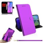 Mirror Surface Stylish Leather Wallet Cover with Strap for Xiaomi Redmi 9 – Purple