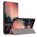 Litch Skin Pattern Printing PU Leather Tri-fold Stand Tablet Case for Amazon Fire HD 8 (2020)/8 Plus – Tree and Reflection