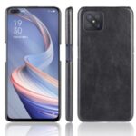Litchi Skin Leather Coated Hard PC Unique Cover for Oppo A92s – Black