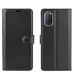 Litchi Skin Wallet Leather with Stand Case for Oppo A52/A92/A72 – Black