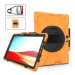 360° Swivel PC + Silicone Kickstand Tablet Case with Handy Strap and Shoulder Strap for Microsoft Surface Pro X – Orange