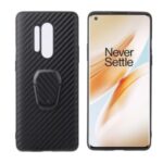 Finger Ring Holder PU Leather Skin TPU Phone Case for OnePlus 8 Pro – Carbon Fiber