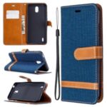 Bi-color Jeans Cloth Leather Wallet Case Shell for Nokia 1.3 – Dark Blue