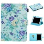 Pattern Printing Card Holder Stand Leather Tablet Case for 8-inch Tablets – Purple Flower