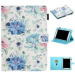 Pattern Printing Card Holder Stand Leather Tablet Case for 8-inch Tablets – Blue Flower