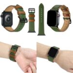 Fresh Contrast Color Genuine Leather Watch Strap for Apple Watch Series 5/4 44mm, Series 3/2/1 42mm – Green/Brown Line