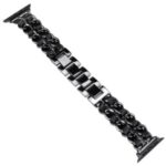 Metal + PU Leather Weave Smart Watch Replacement Strap for Apple Watch Series 5/4 44mm / Series 3/2/1 42mm – Black/Black