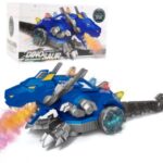 Light Music Dinosaur Toys Spray Electric Dinosaur with Roaring Sounds & Swinging Tail Action – Blue