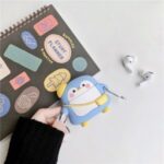 Penguin Shaped Earphones Silicone Protective Case Earset Storage Box for Apple AirPods with Wireless Charging Case (2019) / AirPods with Charging Case (2019) (2016) – Blue