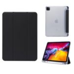 Skin Feeling Tri-fold Stand Leather TPU Tablet Case with Pen Slot for iPad Pro 11-inch (2020)/(2018) – Black