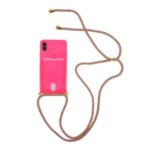 Shock-resistant Card Slot TPU Cell Phone Case with Hanging Rope for iPhone XS Max 6.5 inch – Rose