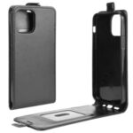 Vertical Flip Crazy Horse Leather Cell Phone Shell for iPhone 12 Max 6.1 inch – Black