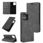 Silky Touch Leather Shell Wallet Stand Case for iPhone 12 Max 6.1 inch – Black