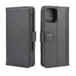 Genuine Split Leather Case Wallet Stand Phone Cover for iPhone 12 Max 6.1 inch – Black