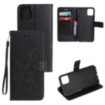 Imprint Butterfly Flower Wallet Leather Protective Cover for iPhone 12 Pro Max 6.7 inch – Black