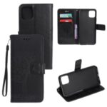 Imprint Tree Owl Leather Wallet Cell Phone Case for iPhone 12 Pro Max 6.7 inch – Black