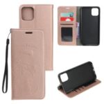 Imprint Cat and Fishbone Pattern Leather Wallet Covering for iPhone 12 Pro Max 6.7-inch – Rose Gold
