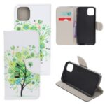 Cross Texture Pattern Printing Wallet Leather Cover Casing for iPhone 12 Pro 6.1-inch – Green Tree