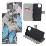 Pattern Printing Leather Wallet Case for iPhone 12 5.4 inch – Blue Butterfly