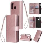 Solid Color Leather Shell with Strap for Samsung Galaxy A21 – Rose Gold